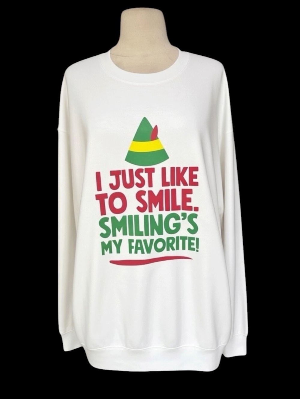 NWOT Gildan “I Just Like to Smile. Smiling's My Favorite." Christmas Elf Sweatsh